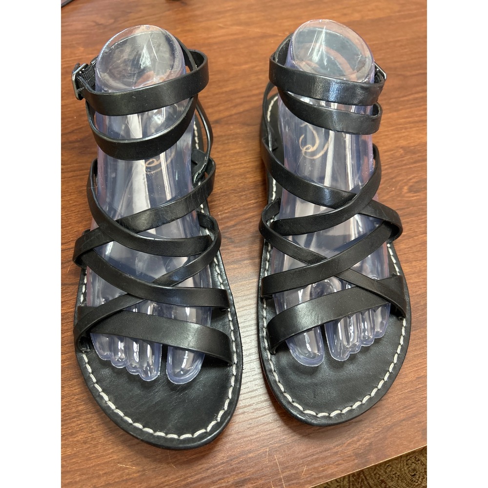 Sam Edelman Sandals Size 9 Black Leather Strappy Gladiator Merian Flat Sandals